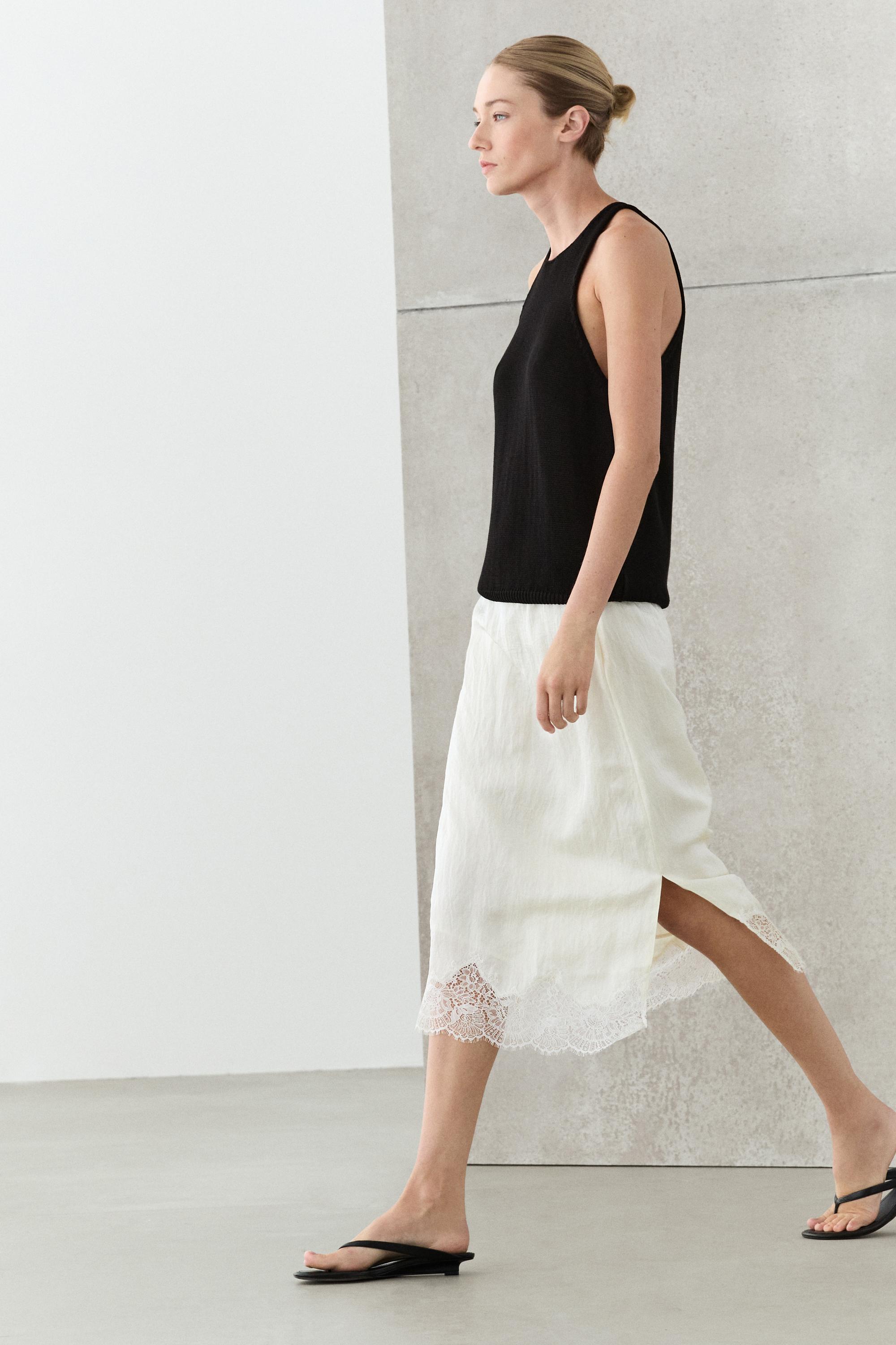 Flowing midi skirt with lace detail
